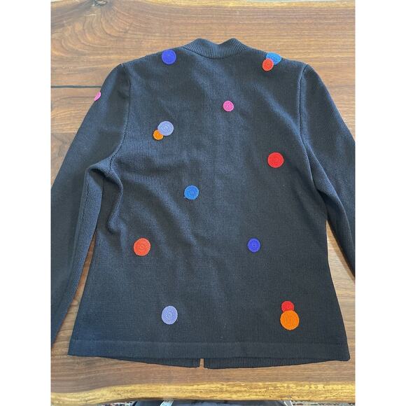 JSS Woman Knit Wear Blazer S Black/Embroidered colorful circles Wool blend USA - Picture 3 of 13